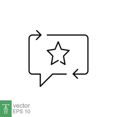 Favourite feedback line icon. Testimonials and customer relationship management concept. Bubble speech star outline style. Vector illustration isolated on white background. EPS 10.