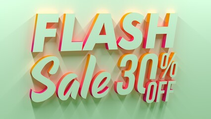 Sweet Lighting Green Cream Color 3D Perspective View Flash Sale 30 Percent Off Lettering With Red Orange Gradient Stuck On The Wall