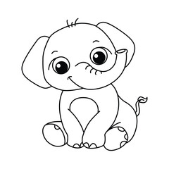 Funny elephant cartoon characters vector illustration. For kids coloring book.