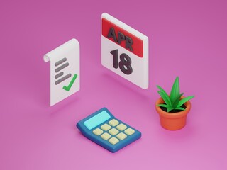 Stylized 3D rendered illustration reminding of tax day date