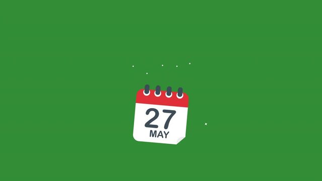 01 march calendar event animation. transition effect.green background.chroma key.Flat calendar icon
