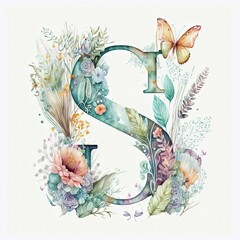 beautiful floral monogram letter S for your wedding invitation card generative ai