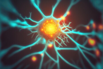 glowing neuron cell branches for electrical transmission of information generative ai