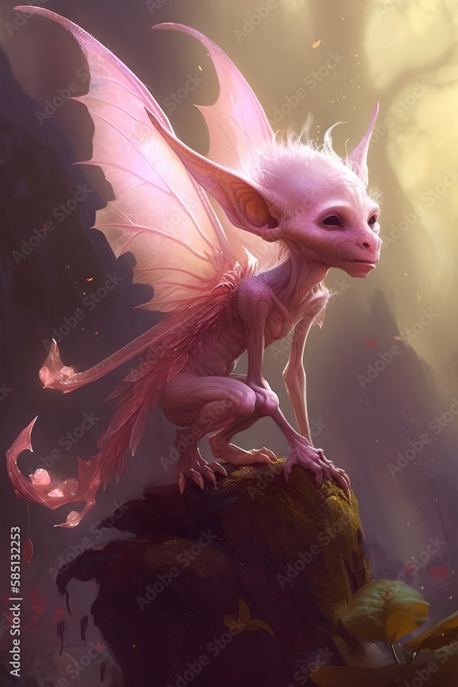 Wall mural fantasy rpg pink fairy goblin illustration, created with generative ai - Wall murals