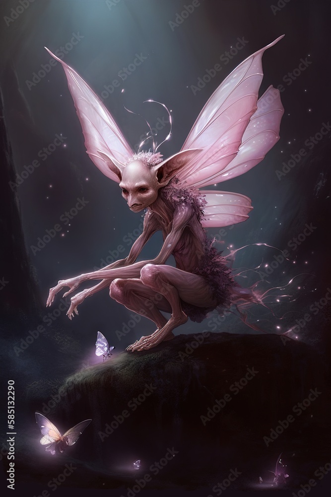 Wall mural Fantasy RPG pink fairy goblin illustration, created with generative ai