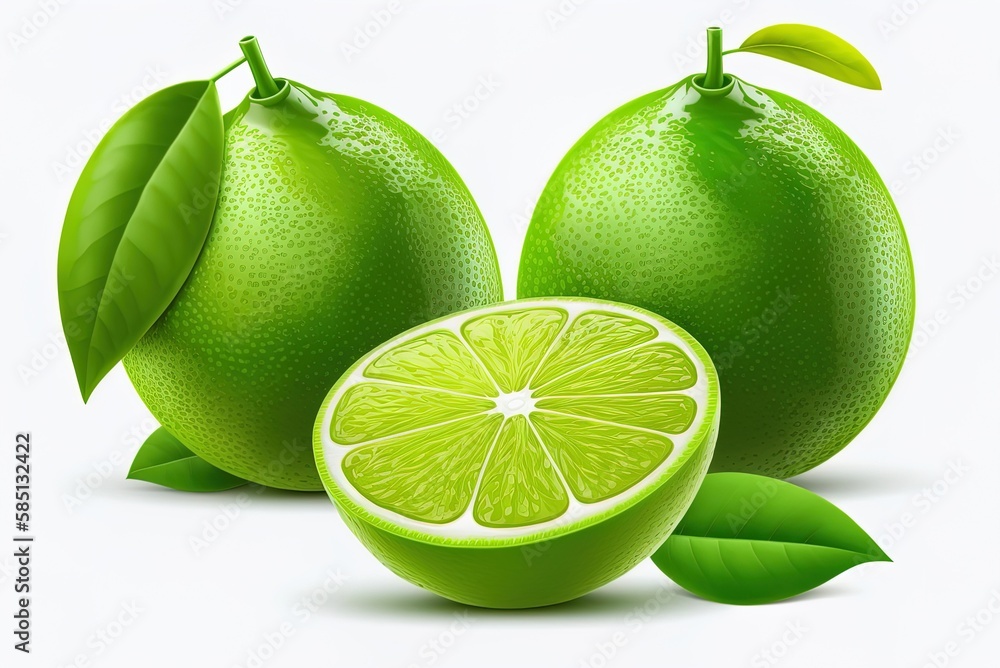 Poster lime slices on a white background generative ai