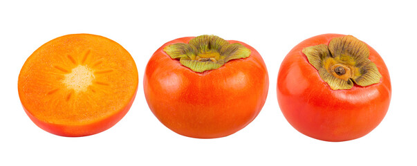 ripe persimmons with leaf isolated on transparent png