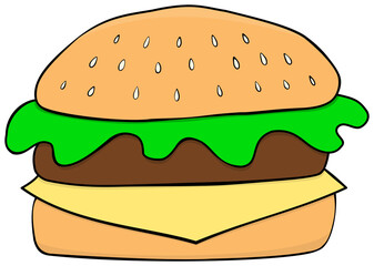 Cartoon hamburger icon. Hand drawn style. 
