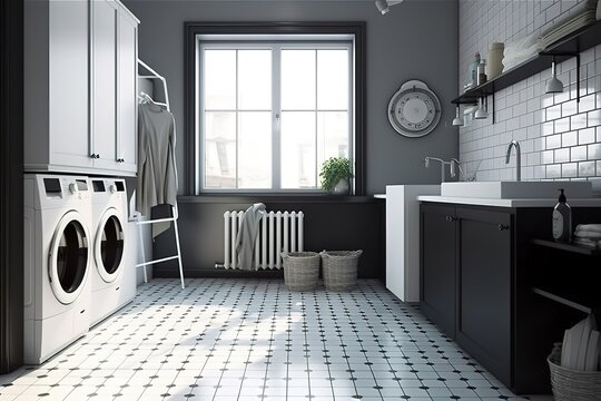 Laundry Room: Create a set of images that showcase a functional, efficient laundry room. Generative AI