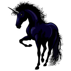 Unicorn Black Magic Dark Side Fantasy Creature Vector Illustration isolated on white 