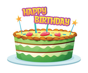 Birthday cake with sweet decoration vector isolated illustration