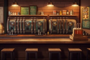 Craft Beer Room: Create a set of images that showcase a trendy, hip craft beer room. Generative AI