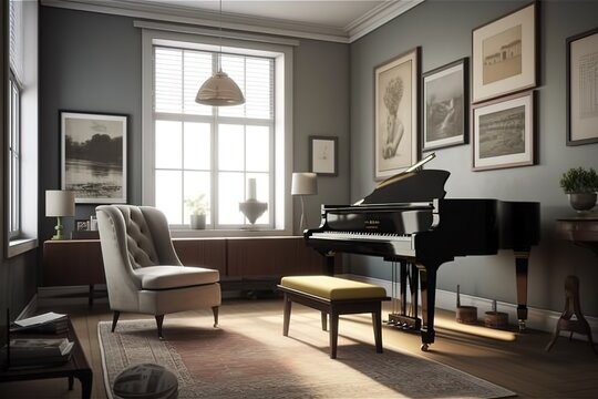 Music Room: Create a set of images that showcase a creative, inspiring music room. Generative AI