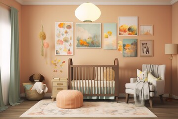 Nursery: Capture a set of images that showcase a cozy, playful nursery. Generative AI