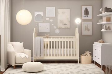Nursery: Create a set of images that showcase a peaceful, welcoming nursery. Generative AI