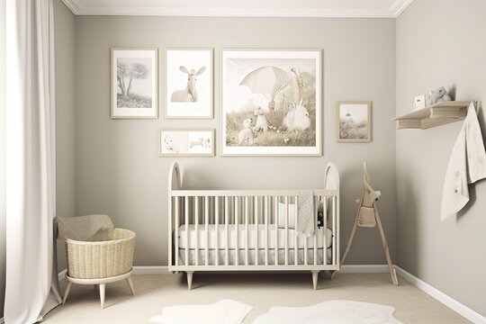 Nursery: Create a set of images that showcase a peaceful, welcoming nursery. Generative AI