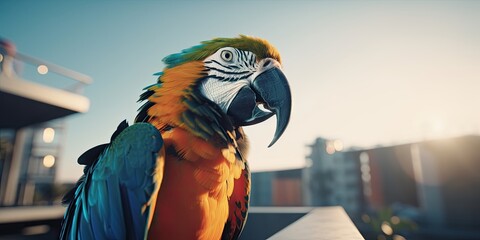 Close up of tropical parrot,. Generative AI