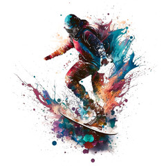Fototapeta na wymiar スノーボード選手のペイントアート, Snowboarders Paint Art, Generative AI