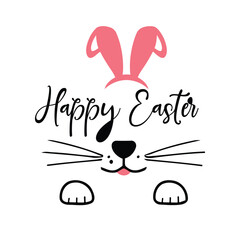Happy Easter SVG, Happy Easter banner. Trendy Easter design with typography, greeting card, header for website, eggs, bunny ears, in pastel colors.