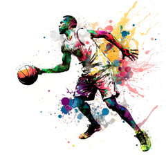 Fototapeta na wymiar バスケットボール選手のペイントアート, Basketball Player Paint Art, Generative AI