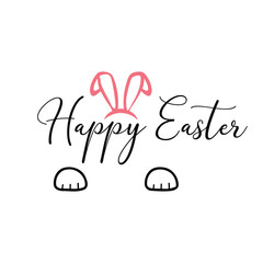 Happy Easter SVG, Happy Easter banner. Trendy Easter design with typography, greeting card, header for website, eggs, bunny ears, in pastel colors.