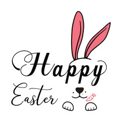 Happy Easter SVG, Happy Easter banner. Trendy Easter design with typography, greeting card, header for website, eggs, bunny ears, in pastel colors.
