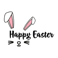 Happy Easter SVG, Happy Easter banner. Trendy Easter design with typography, greeting card, header for website, eggs, bunny ears, in pastel colors.
