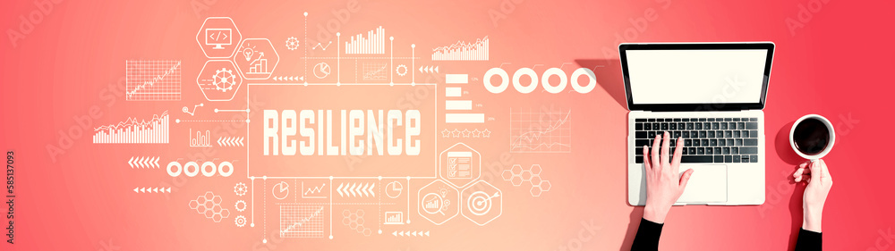 Poster resilience theme with person using a laptop computer