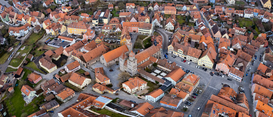 Aerial view around the old town center of the city Feuchtwangen