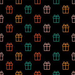 Seamless pattern with colorful gift box and black background