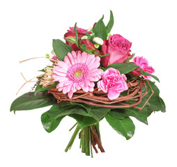 Bouquet of flowers with gerbera and roses, transparent background