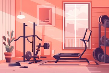 Home Gym: Create a set of images that showcase a sleek, motivating home gym. Generative AI