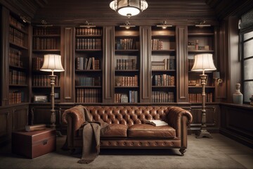 Home Library: Create a set of images that showcase a grand, sophisticated home library.  Generative AI