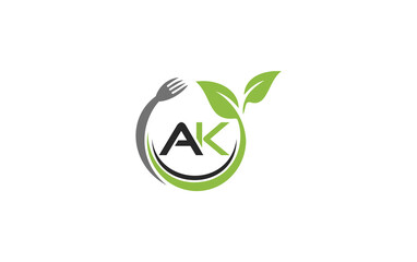 Green leaf nature with spoon and healthy logo design spoon fork and leaf