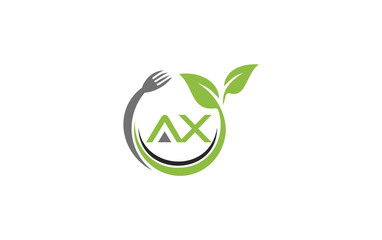 Green leaf nature with spoon and healthy logo design spoon fork and leaf