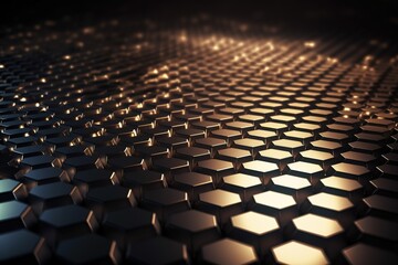 Hexagonal abstract metal background with light, Generative AI.