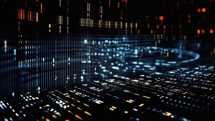 Abstract Technical background. Big data binary code futuristic information technology, data flow. Generative AI.