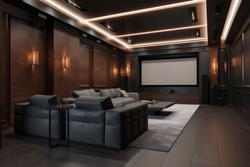 Home Theater: Create a set of images that showcase a cinematic, immersive home theater.  Generative AI