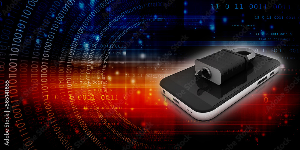 Poster 3d rendering transmitter mobile wifi with lock