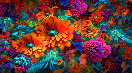 Fototapeta na wymiar A vibrant and colorful floral pattern with a modern twist v1. Generative AI.