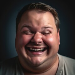Obraz premium Portrait, happy fat man smiling, Ai Generative.