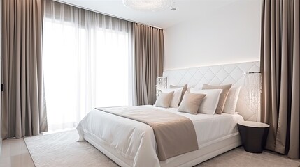 Fototapeta na wymiar Comfortable bed with asian luxury decoration, Ai Generative.