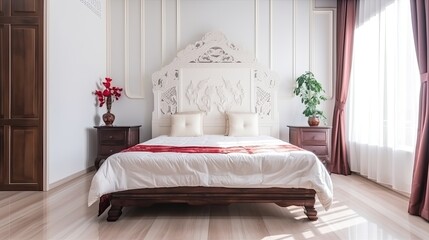 Comfortable bed with asian luxury decoration, Ai Generative.