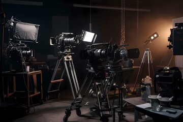 A group of cameras on a stand - Generative AI