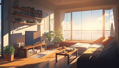 Fototapeta premium アニメの背景素材-リビング