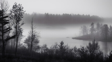 Fototapeta premium misty morning on the river generative ai