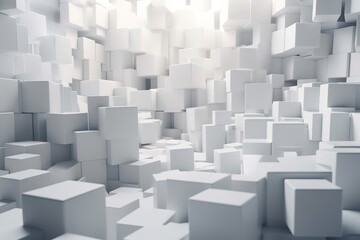 Random shifted white cube boxes block background wallpaper banner with copy space, Generative AI.