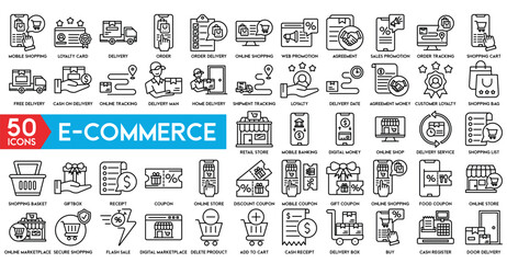 Online shopping icon. E-commerce line icons set. Vector illustration