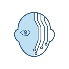 Face of robot AI icon in lines design on white background, technology circuits system icons design, a vector AI symbol concept design for UI creation, artificial intelligence icon