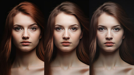 Artificial female faces with slight differences - made with Generative AI